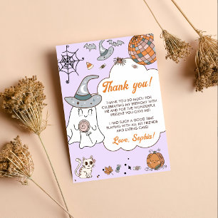 Halloween Groovy Cute Ghost Birthday Party Thank You Card
