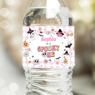 Halloween Groovy Ghost 1st Birthday Water Bottle Label