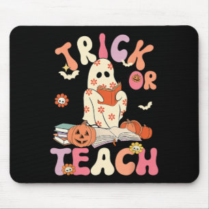 Halloween Groovy Trick or Teach Retro Floral Ghost Mouse Pad