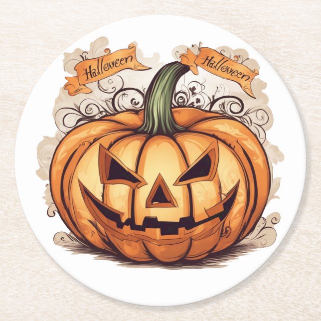 Halloween: Großer Kürbis -  Round Paper Coaster (Front)