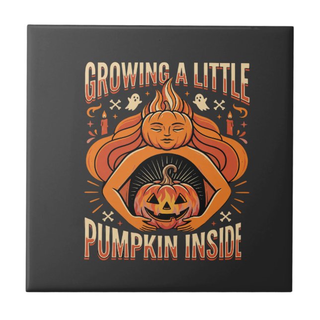 Halloween Growing a Little Pumpkin Inside Pregnanc Ceramic Tile (Front)