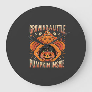 Halloween Growing a Little Pumpkin Inside Pregnanc Large Clock