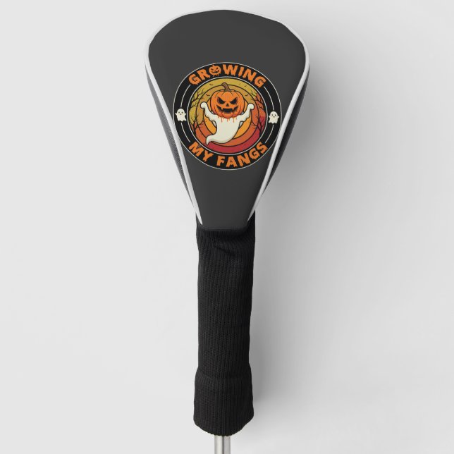 Halloween Growing My Fangs Ghost Pumpkin Golf Head Cover (Front)