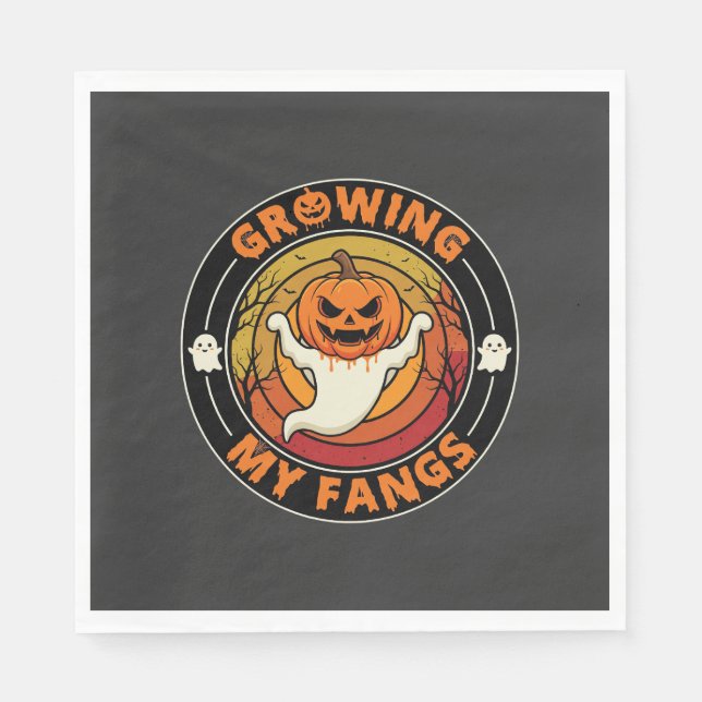 Halloween Growing My Fangs Ghost Pumpkin Napkin (Front)
