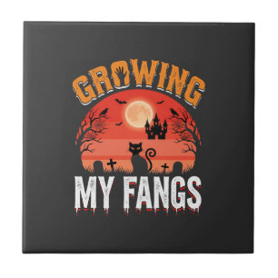 Halloween Growing My Fangs Haunted Cat Ceramic Tile