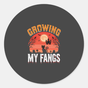 Halloween Growing My Fangs Haunted Cat Classic Round Sticker