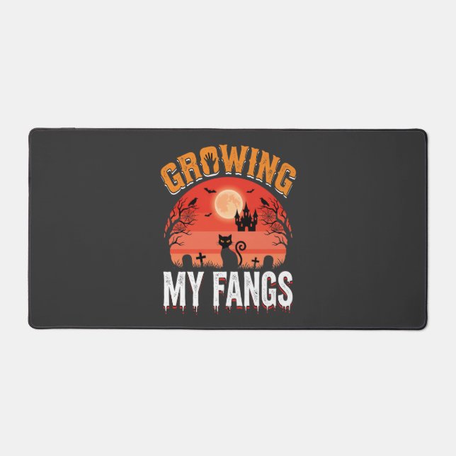 Halloween Growing My Fangs Haunted Cat Desk Mat (Front)