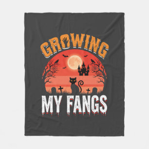 Halloween Growing My Fangs Haunted Cat Fleece Blanket