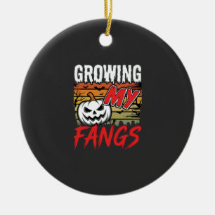 Halloween Growing My Fangs Vampire Pumpkin Ceramic Ornament