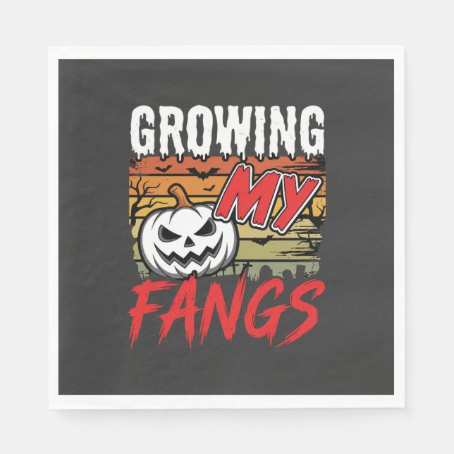 Halloween Growing My Fangs Vampire Pumpkin Napkin (Front)