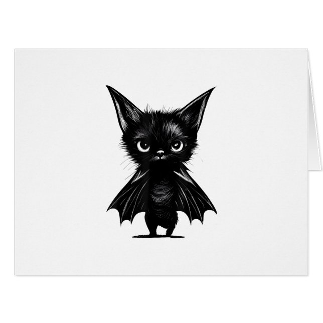 Halloween Grumpy Black Kitten In Bat Costume (Front Horizontal)