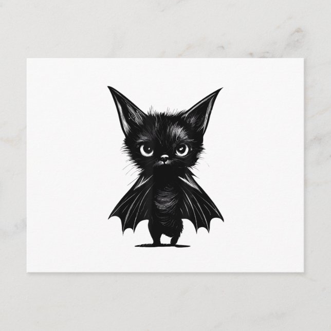 Halloween Grumpy Black Kitten In Bat Costume Enclosure Card (Front)