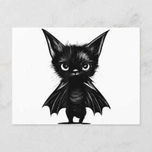 Halloween Grumpy Black Kitten In Bat Costume Holiday Postcard