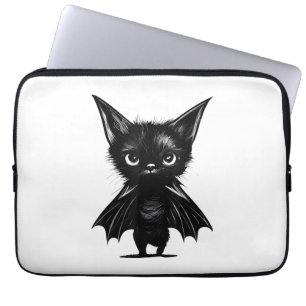 Halloween Grumpy Black Kitten In Bat Costume Laptop Sleeve