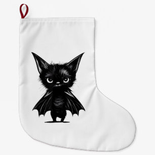 Halloween Grumpy Black Kitten In Bat Costume Large Christmas Stocking
