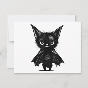 Halloween Grumpy Black Kitten In Bat Costume Thank You Card