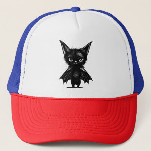 Halloween Grumpy Black Kitten In Bat Costume Trucker Hat