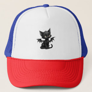Halloween Grumpy Black Kitten In Bat Costume Trucker Hat