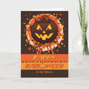 Halloween Grunge Pumpkin, for Fiancee - Funny Card