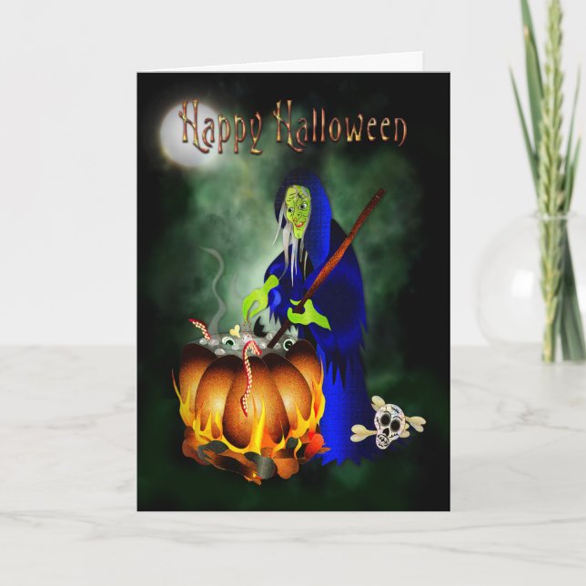 Halloween Haggard Witch Stirring the Pot  Card (Front)