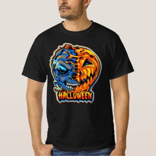 Halloween Half pumpkin Head Half Skull Monster T-S T-Shirt