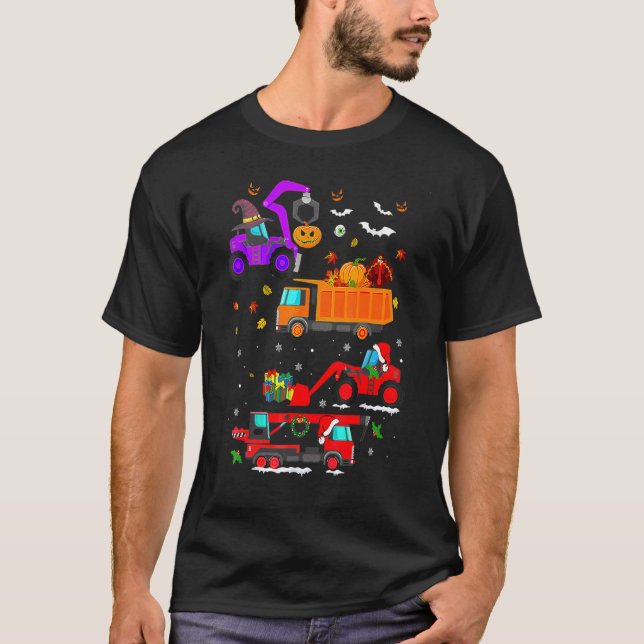 Halloween Hallothanksmas Construction Vehicle Cran T-Shirt (Front)