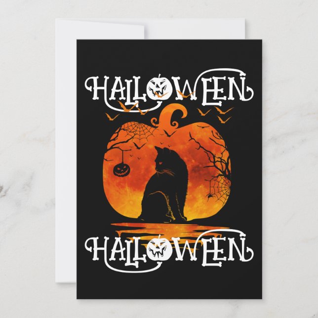  HALLOWEEN HALLOWEEN CAT BLACK PUMPKIN INVITATION (Front)