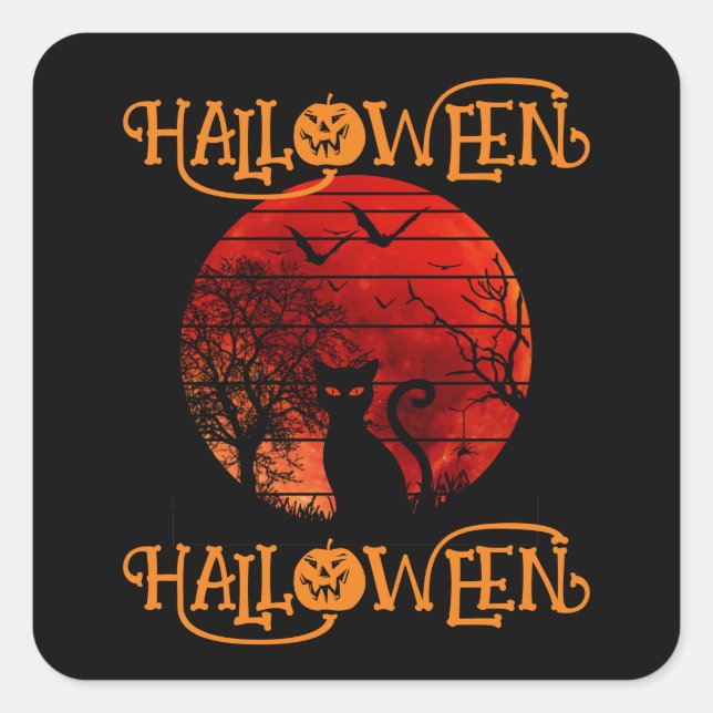  HALLOWEEN HALLOWEEN CAT BLACK SCARY BATS SQUARE STICKER (Front)