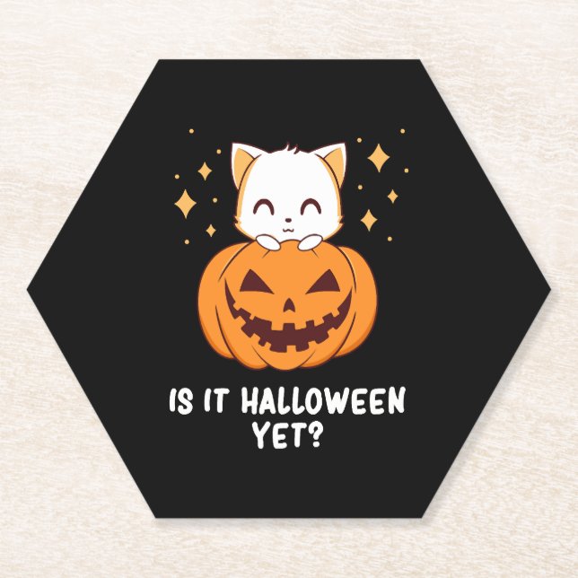 Halloween - Halloween Cat - Cute Halloween Paper Coaster (Front)