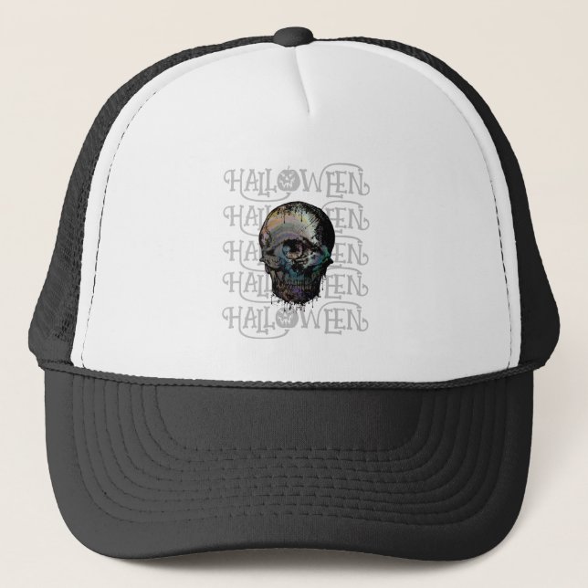  HALLOWEEN HALLOWEEN SCARY SKULL TRUCKER HAT (Front)