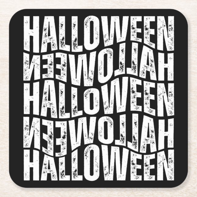 HALLOWEEN HALLOWEEN WARP TYPOGRAPHY SQUARE PAPER COASTER (Front)