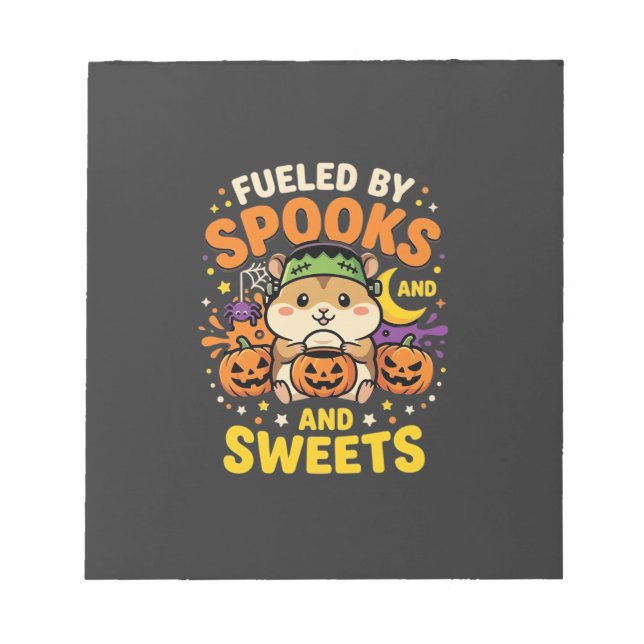 Halloween Hamster Fuelled By Spooks And Sweets_1 Notepad (Front)