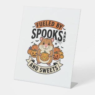Halloween Hamster Fuelled By Spooks Funny Cute_1 Pedestal Sign