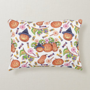 Halloween Hand-Drawn: Bright Watercolor Pattern Decorative Cushion