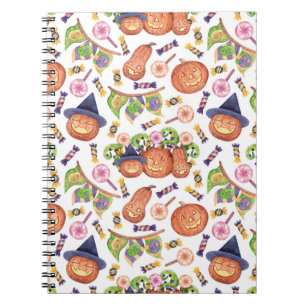 Halloween Hand-Drawn: Bright Watercolor Pattern Notebook