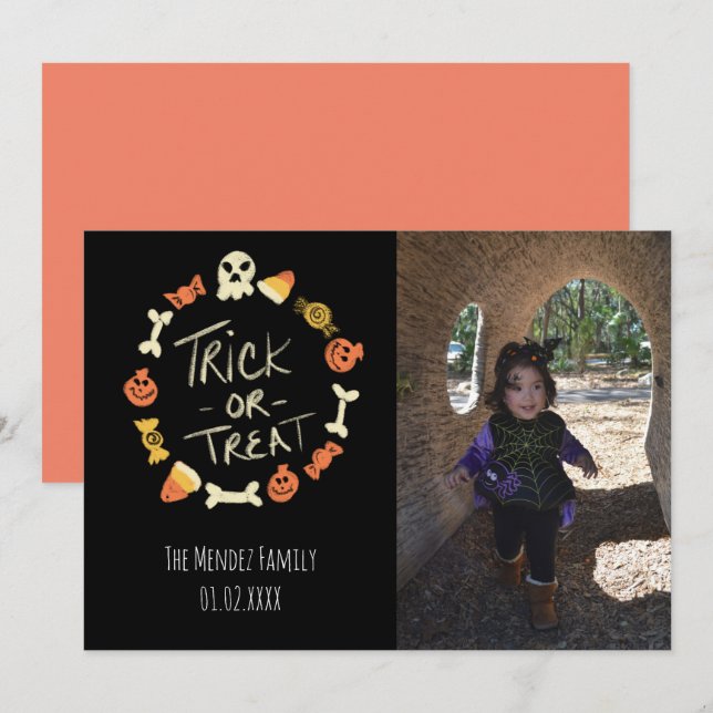 Halloween Hand Lettering Chalk Photo Card (Front/Back)