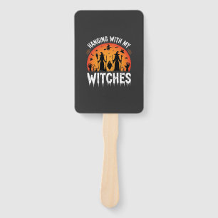 Halloween Hanging With My Witches Vintage Moon Hand Fan