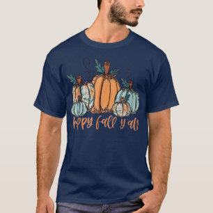 Halloween Happy Fall Y'all Letter Leopard Pumpkin T-Shirt