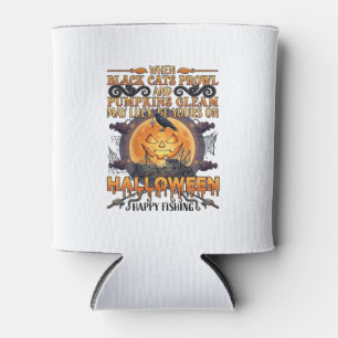 Halloween Happy Fishing Black Cats Pumpkins Crow A Can Cooler
