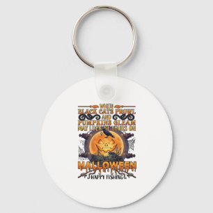 Halloween Happy Fishing Black Cats Pumpkins Crow A Key Ring