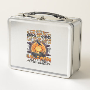 Halloween Happy Fishing Black Cats Pumpkins Crow A Metal Lunch Box