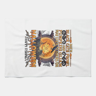 Halloween Happy Fishing Black Cats Pumpkins Crow A Tea Towel