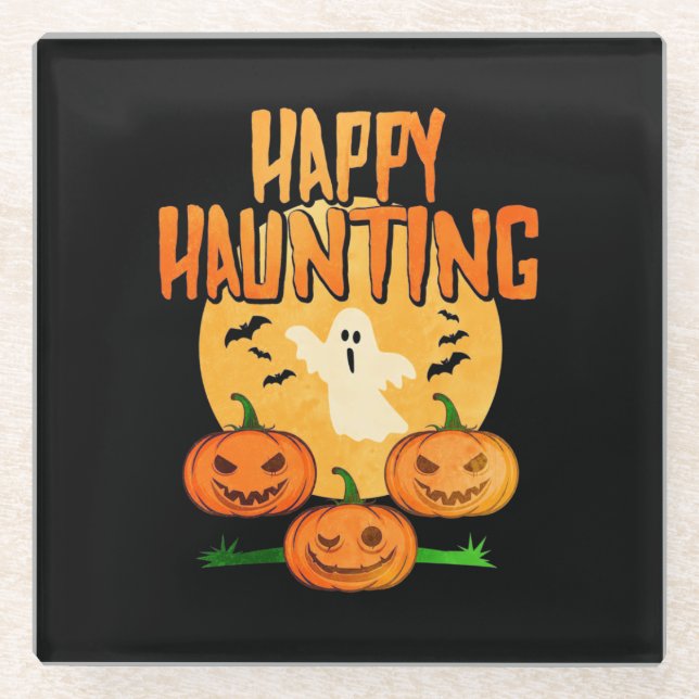 Halloween Happy Haunting Glass Coaster (Front)