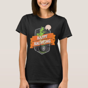 Halloween Happy Haunting with Witch on Broom T-Shirt
