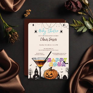Halloween Happy Hour Pumpkin Cocktail Baby Shower Invitation