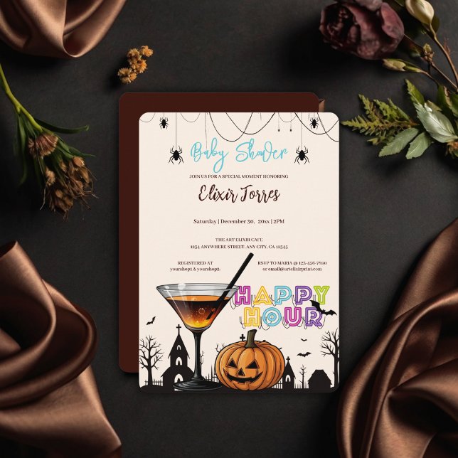 Halloween Happy Hour Pumpkin Cocktail Baby Shower Invitation (Creator Uploaded)