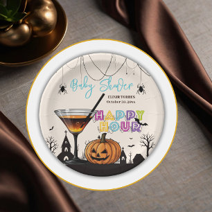 Halloween Happy Hour Pumpkin Cocktail Baby Shower Paper Plate
