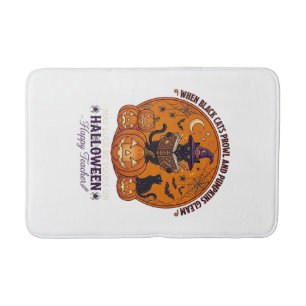 Halloween Happy Teacher Black Cat Witch Hat Pumpki Bath Mat