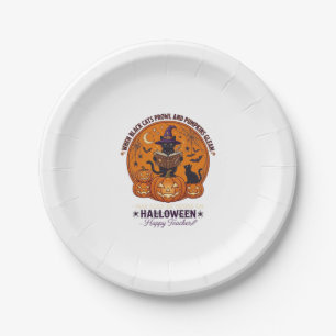 Halloween Happy Teacher Black Cat Witch Hat Pumpki Paper Plate