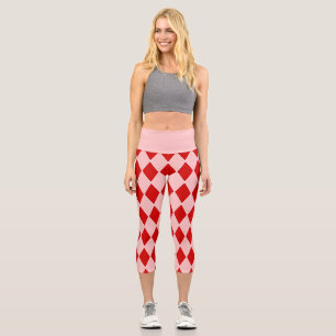 halloween harlequin pink red jester capri leggings